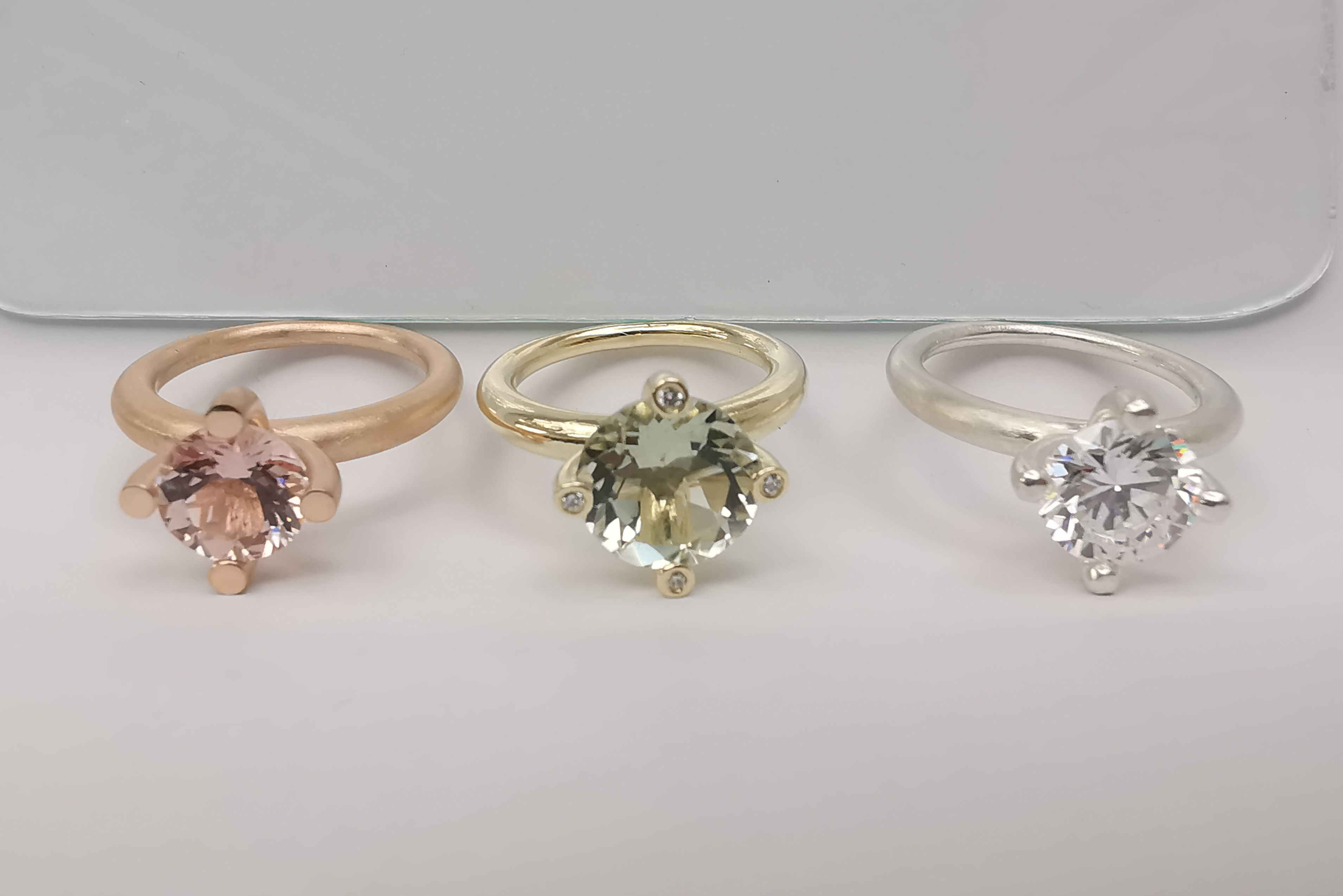 Schmuckringe Morganit, Prasiolith mit Diamanten, Zirkonia Schmuckringe Morganit, Prasiolith mit Diamanten, Zirkonia
